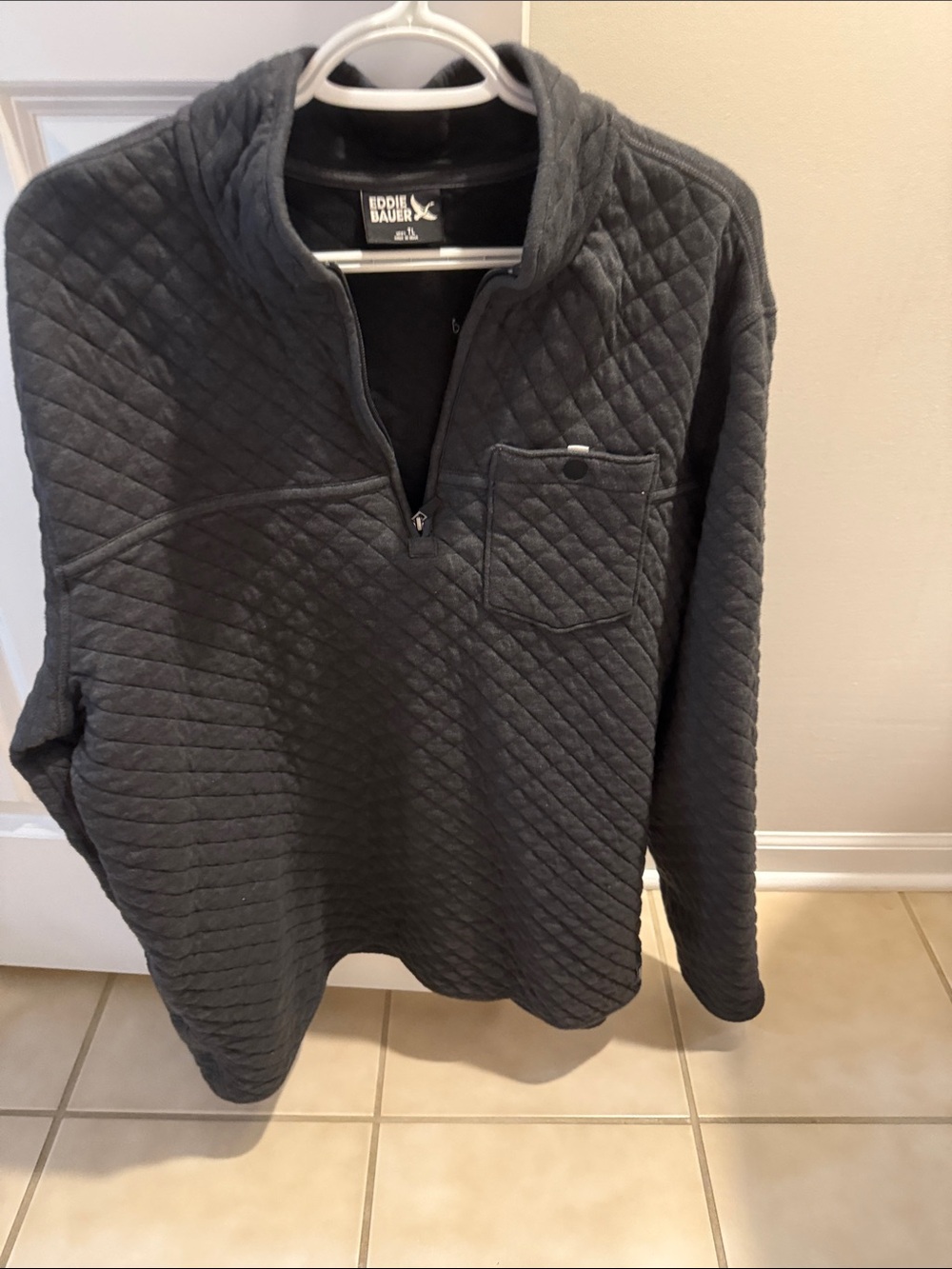 Eddie Bauer Quilted Charcoal Zip Pullover